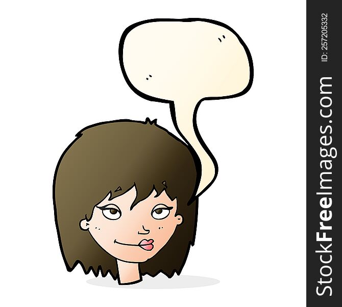 Cartoon Smiling Woman With Speech Bubble