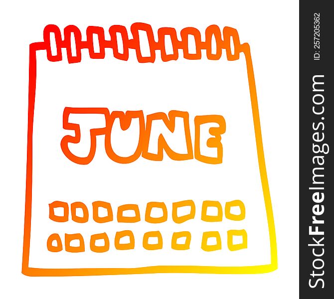 Warm Gradient Line Drawing Cartoon Calendar Showing Month Of June