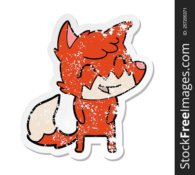 Distressed Sticker Of A Happy Cartoon Fox