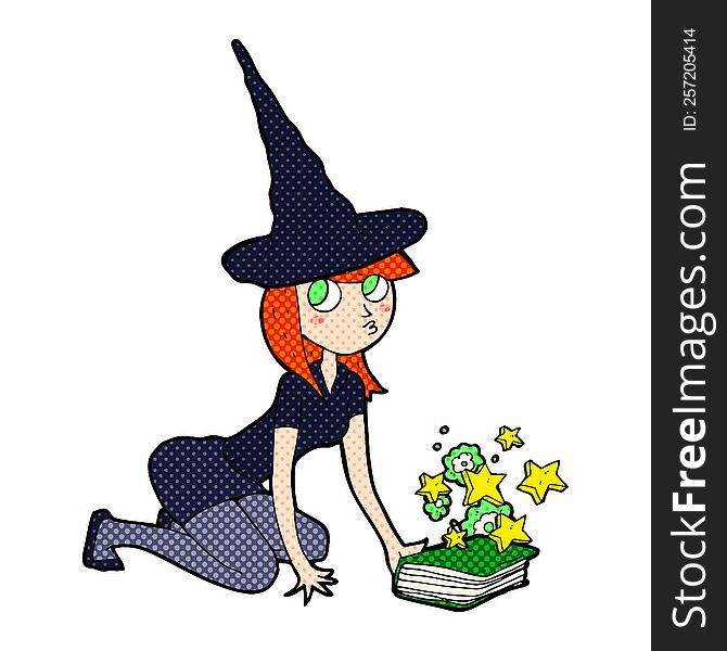 cartoon witch and spell book