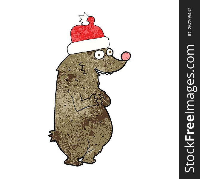 Textured Cartoon Bear Wearing Christmas Hat