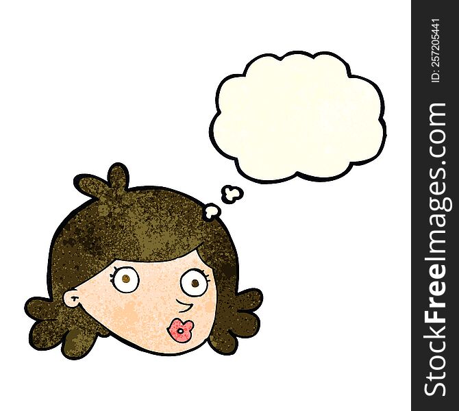 cartoon pretty face with thought bubble