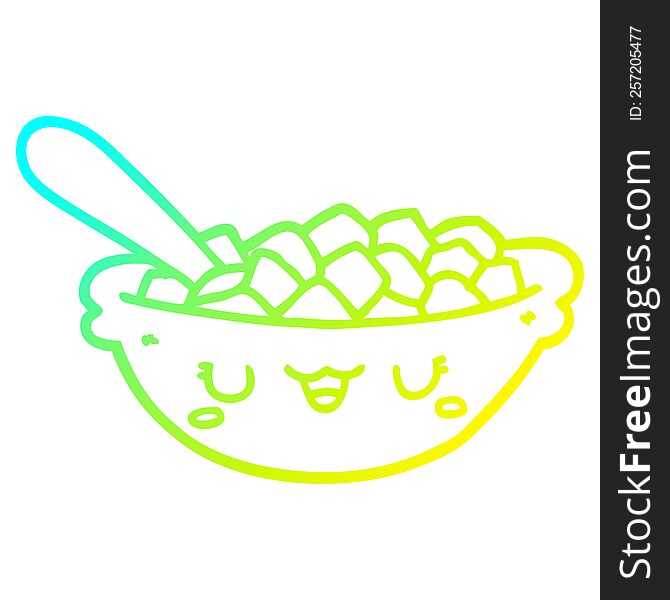 Cold Gradient Line Drawing Cute Cartoon Bowl Of Cereal