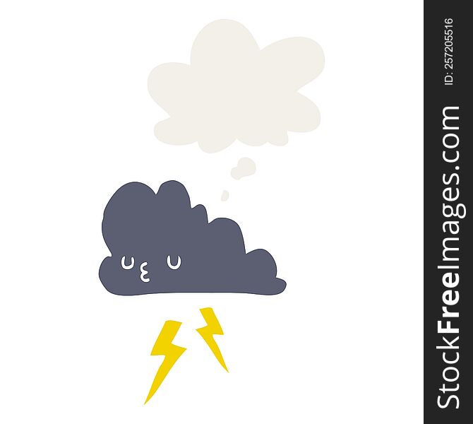 Cartoon Storm Cloud And Thought Bubble In Retro Style