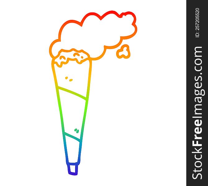 rainbow gradient line drawing of a cartoon marijuana joint smoking