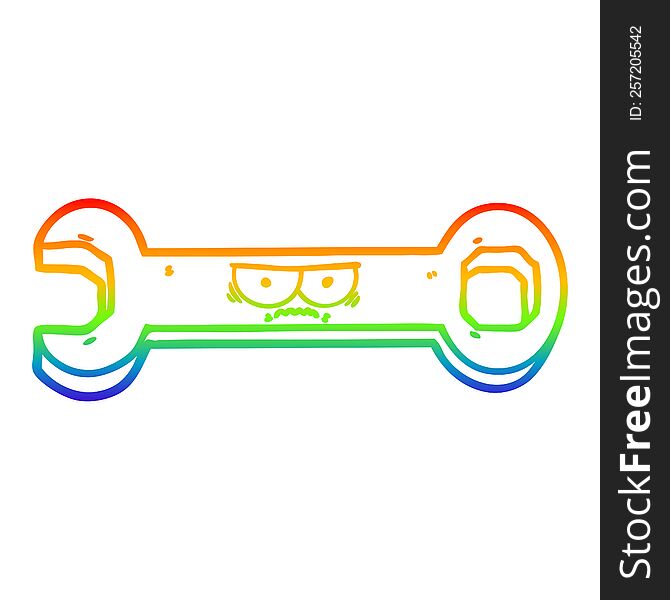Rainbow Gradient Line Drawing Cartoon Spanner