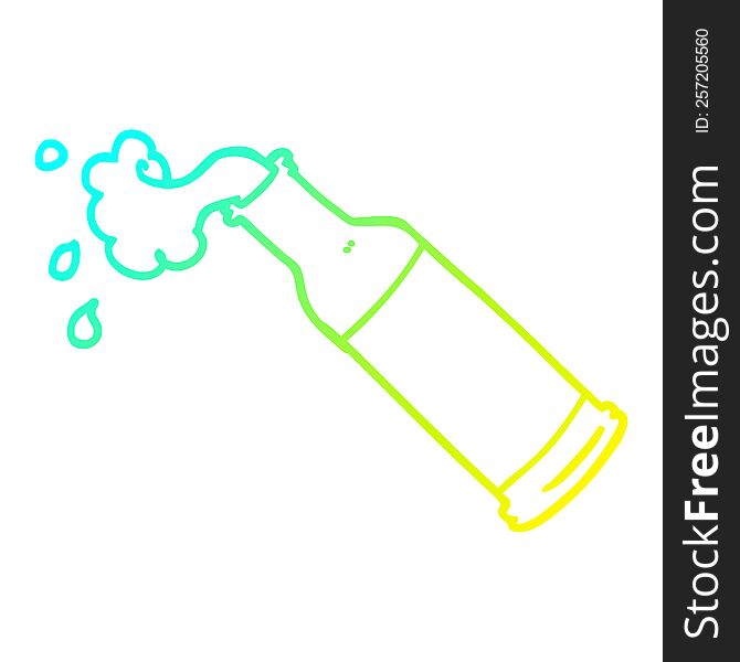 cold gradient line drawing of a cartoon foaming beer bottle