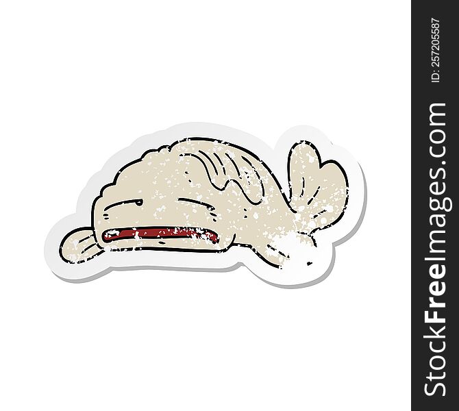 distressed sticker of a cartoon sad old fish