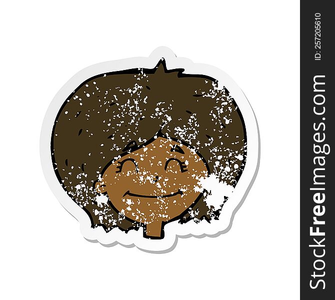 retro distressed sticker of a cartoon happy female face