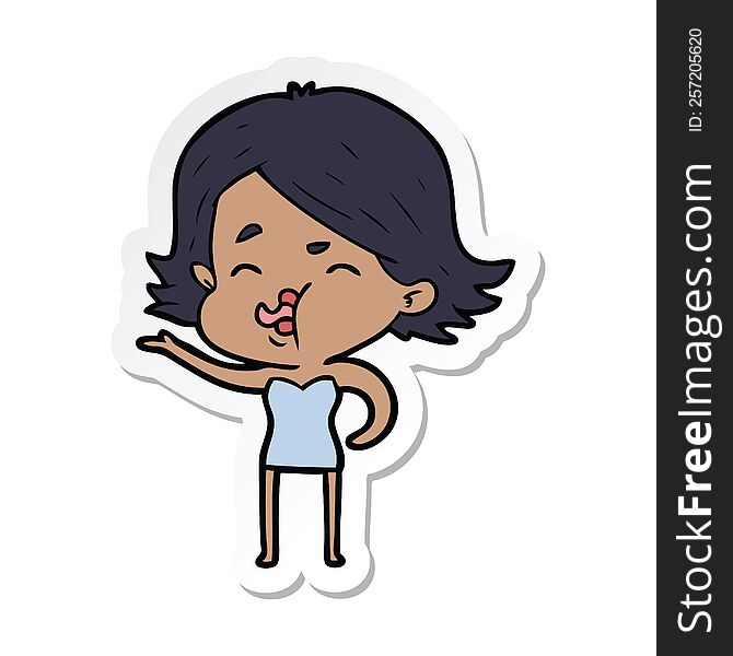 Sticker Of A Cartoon Girl Pulling Face