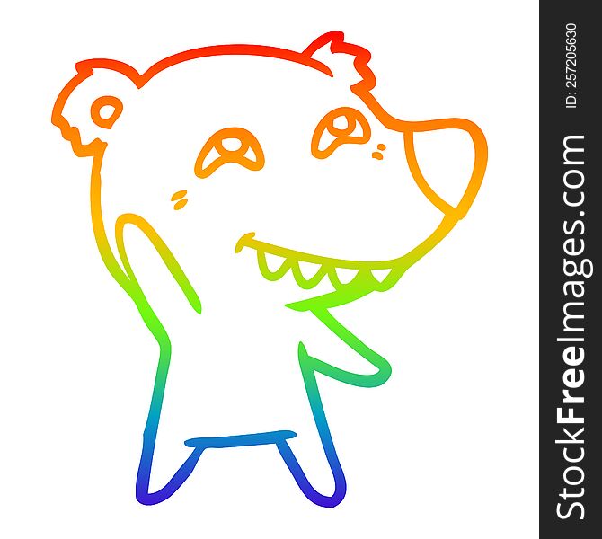 rainbow gradient line drawing of a cartoon polar bear waving