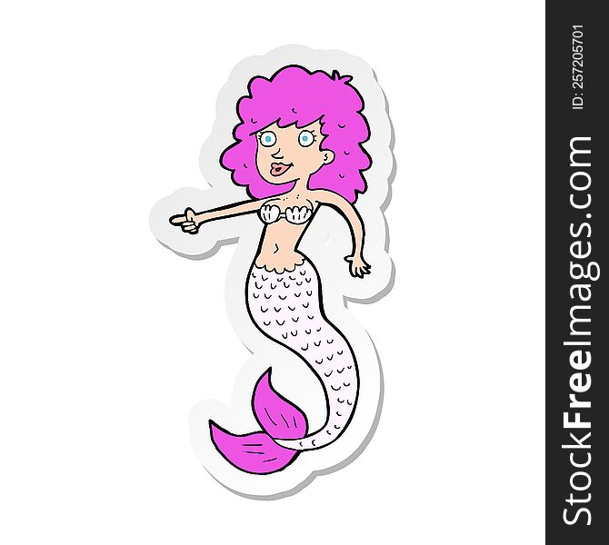 Sticker Of A Cartoon Pink Mermaid