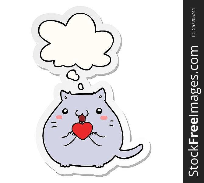 cute cartoon cat in love with thought bubble as a printed sticker