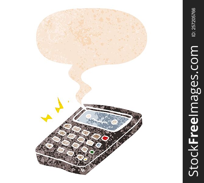 Cartoon Calculator And Speech Bubble In Retro Textured Style