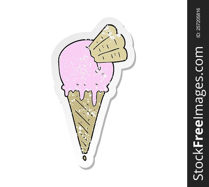 retro distressed sticker of a cartoon ice cream cone