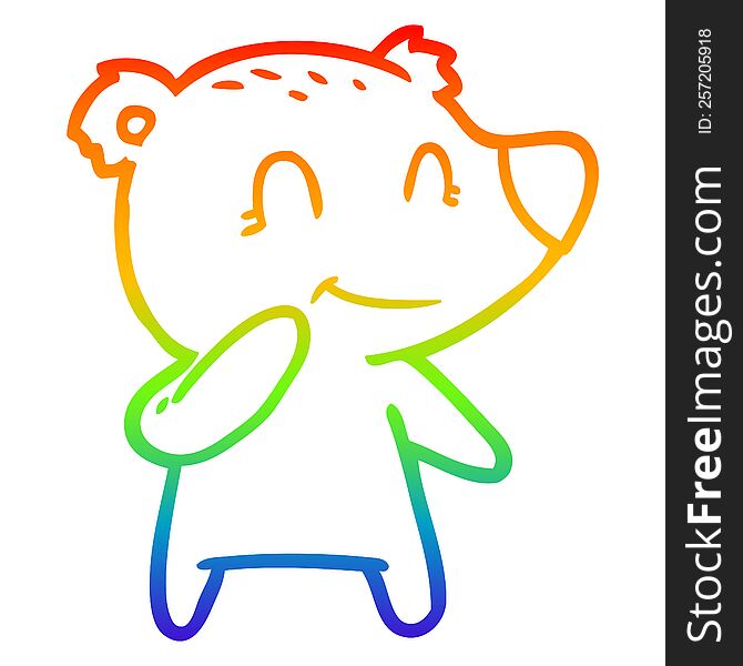 Rainbow Gradient Line Drawing Smiling Polar Bear Cartoon