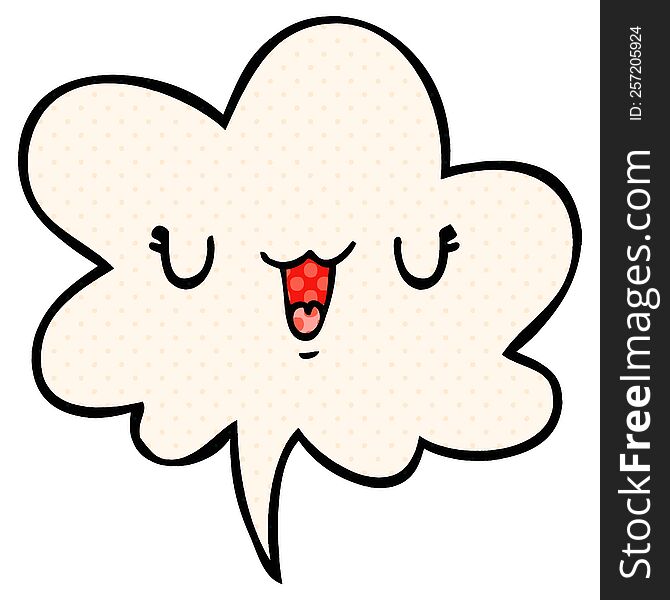 cute happy cartoon face with speech bubble in comic book style