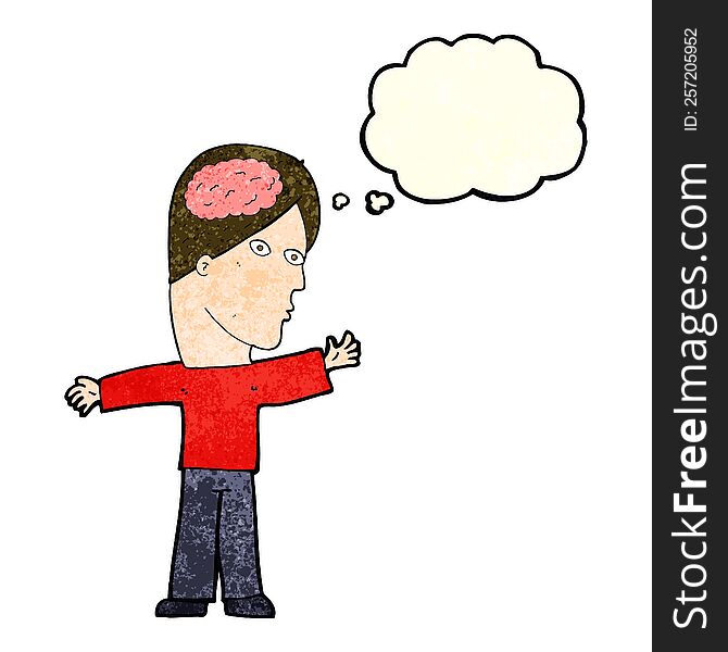 Cartoon Man With Brain With Thought Bubble
