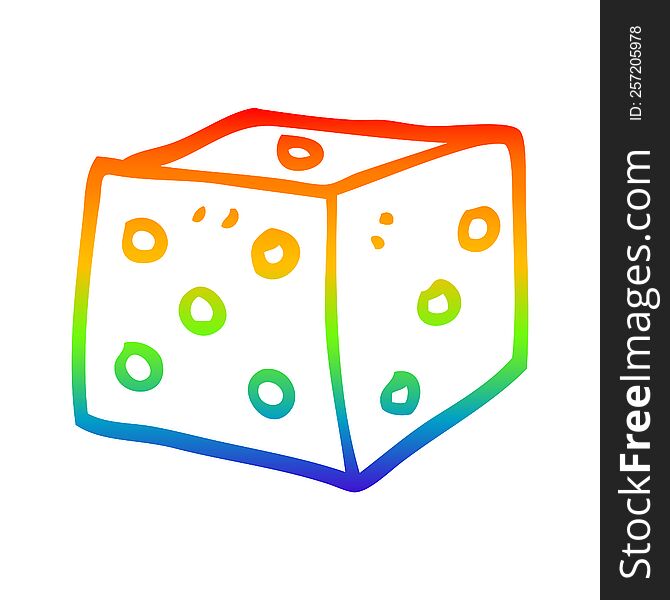 rainbow gradient line drawing of a cartoon red dice