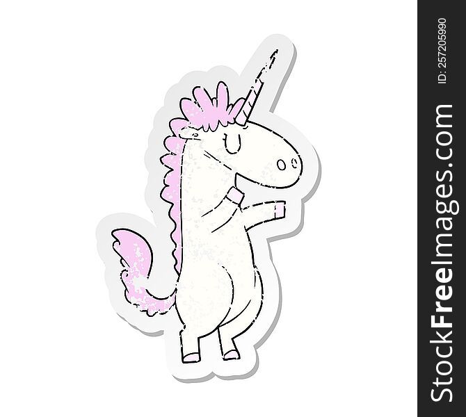 distressed sticker of a cartoon unicorn