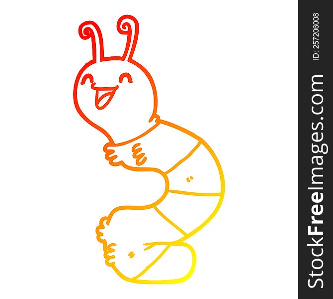 warm gradient line drawing of a cartoon happy caterpillar