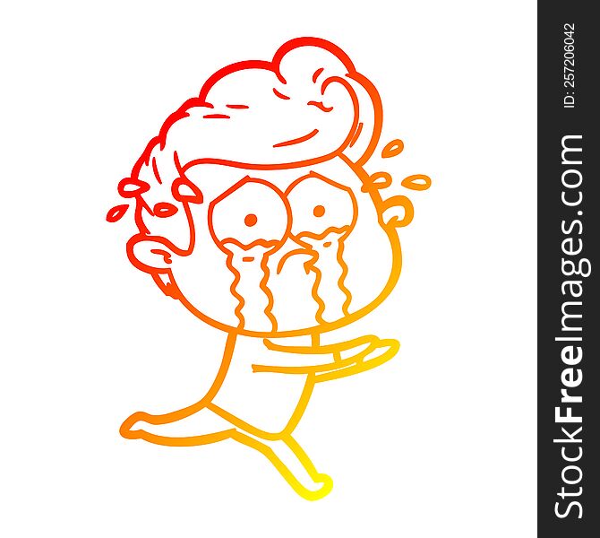 Warm Gradient Line Drawing Cartoon Crying Man Running