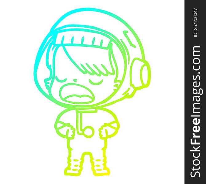 cold gradient line drawing of a cartoon talking astronaut
