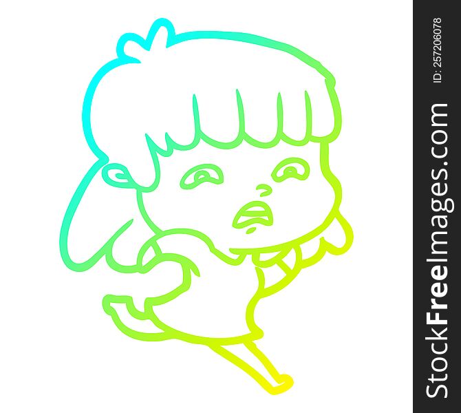 Cold Gradient Line Drawing Cartoon Worried Woman