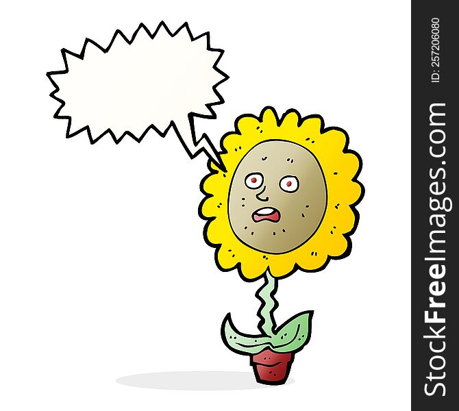 Cartoon Flower With Face With Speech Bubble