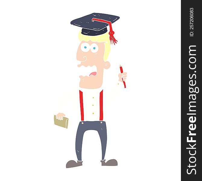 flat color illustration of a cartoon stressed student