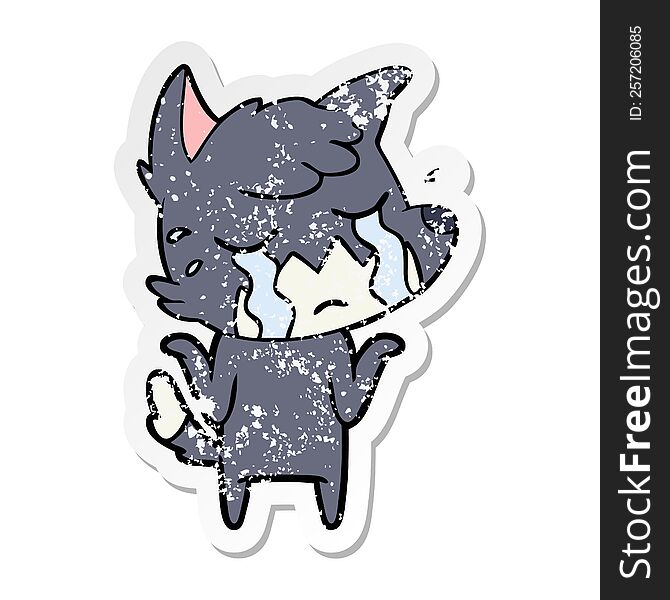 Distressed Sticker Of A Crying Fox Shrugging Shoulders