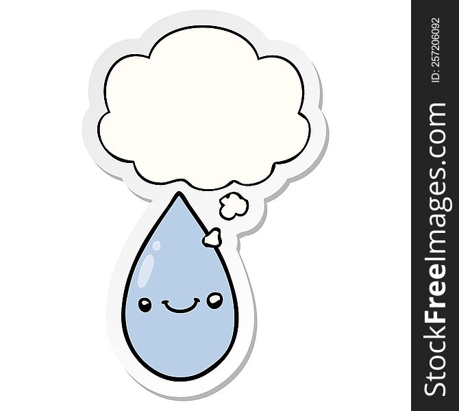 cartoon cute raindrop with thought bubble as a printed sticker