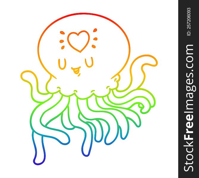 rainbow gradient line drawing of a cartoon jellyfish in love