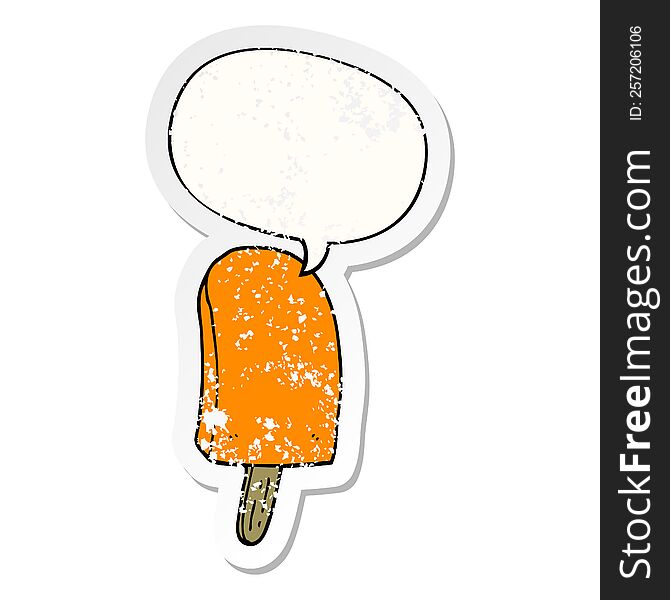 Cartoon Ice Lolly And Speech Bubble Distressed Sticker