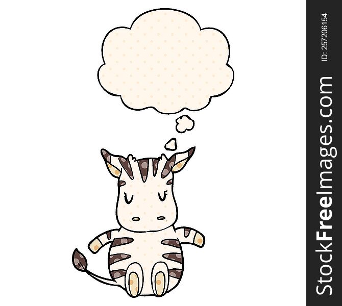 cartoon zebra and thought bubble in comic book style