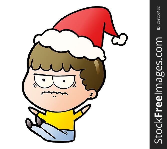 gradient cartoon of a annoyed man wearing santa hat