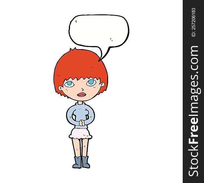 cartoon woman waiting patiently with speech bubble