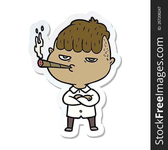 Sticker Of A Cartoon Man Smoking