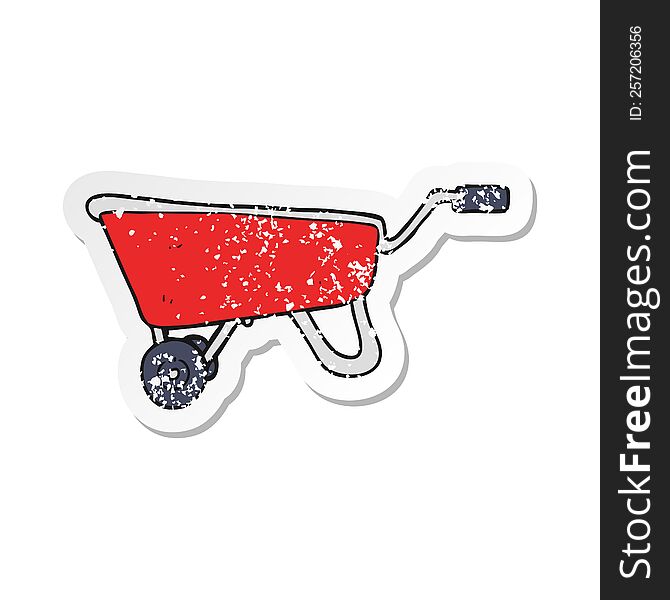 retro distressed sticker of a cartoon wheelbarrow