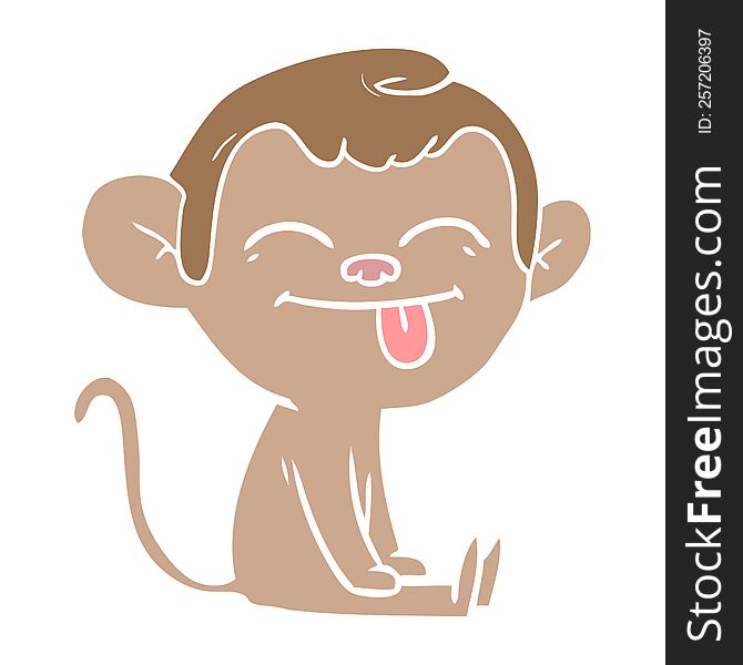 funny flat color style cartoon monkey sitting