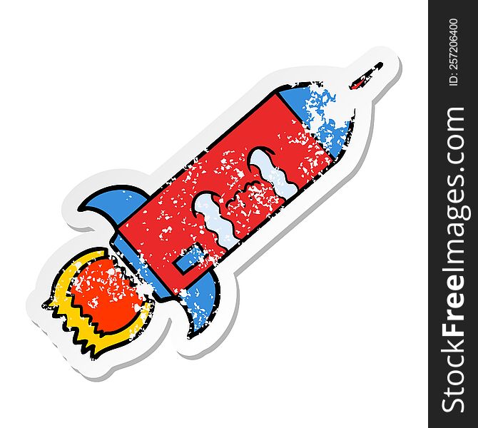 Distressed Sticker Of A Cartoon Crying Rocket