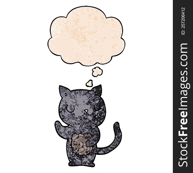 Cute Cartoon Cat And Thought Bubble In Grunge Texture Pattern Style
