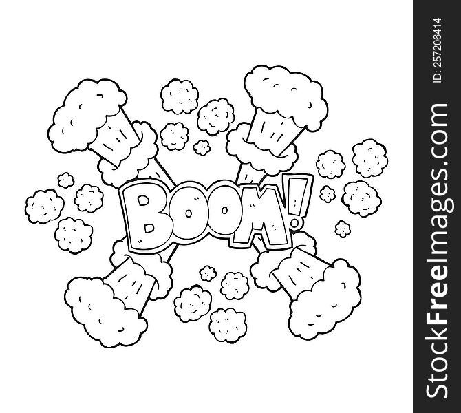 freehand drawn black and white cartoon explosion