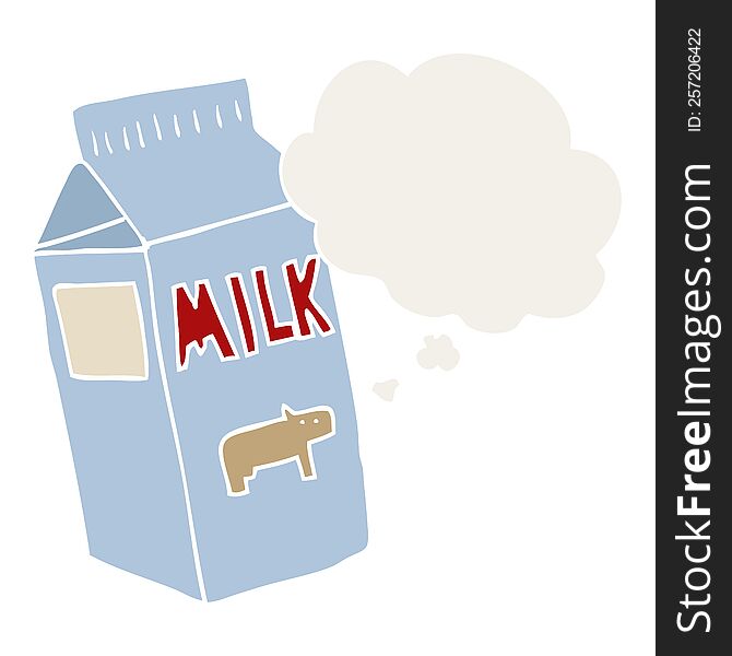 cartoon milk carton with thought bubble in retro style