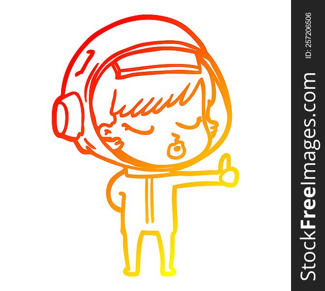 warm gradient line drawing of a cartoon pretty astronaut girl giving thumbs up