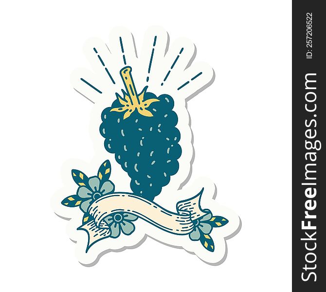 Sticker Of Tattoo Style Bunch Of Grapes