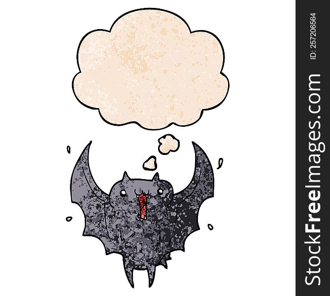 Cartoon Happy Vampire Bat And Thought Bubble In Grunge Texture Pattern Style