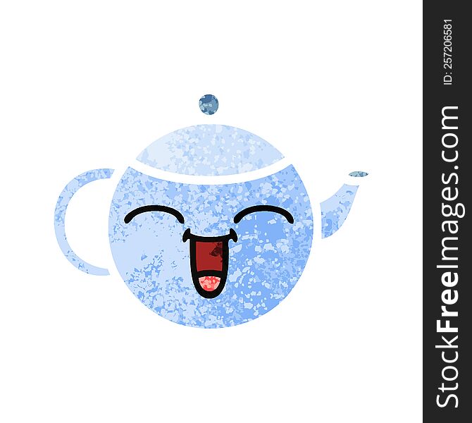 retro illustration style cartoon of a happy teapot