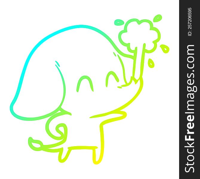 Cold Gradient Line Drawing Cute Cartoon Elephant Spouting Water