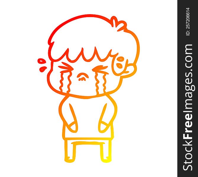 Warm Gradient Line Drawing Cartoon Boy Crying